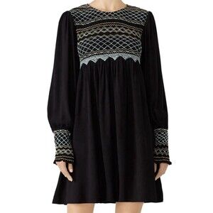 Free People Late Night Picnic Embroidered Whimsygoth Long Sleeve Dress Womens L